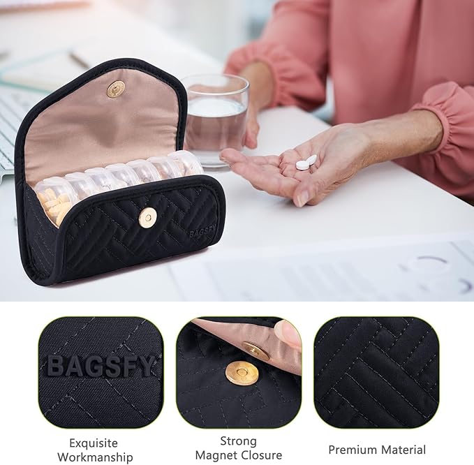 BAGSFY Weekly Pill Organizer 2 Times a Day in a Cute Fabric Pill Case, Medicine Bag, AM PM Pill Box 7 Day, Portable Medication Travel Case for Pills, Vitamins, Fish Oils, Supplements.