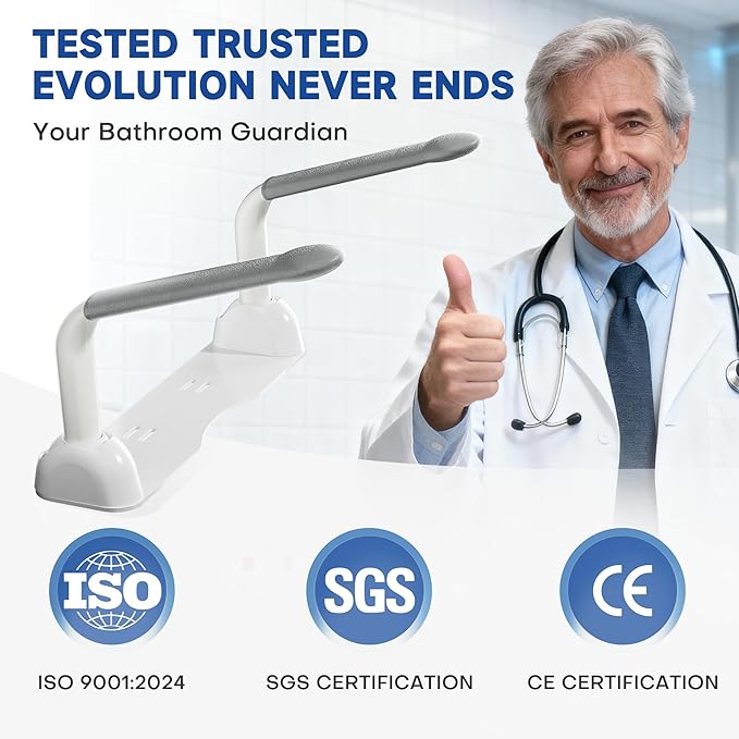 PETOUCH Toilet Safety Rails for Seniors, Heavy Duty Toilet Rails with Foldable Handles, Space-Saving Toilet Assist Arms, Toilet Bars for Elderly, Pregnant, Mobility Impaired, Support Up to 480LBS