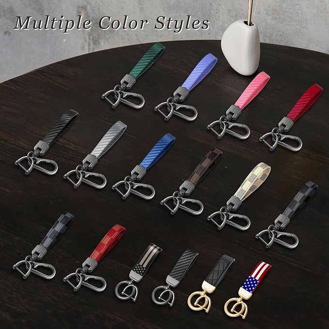 OHKYOOT Leather Car Keychain for Home Car Keys | Carabiner Clip Key Fob Keychain for Women Men,Car Key Holder with 3 Key Ring and Anti-Lost D Ring
