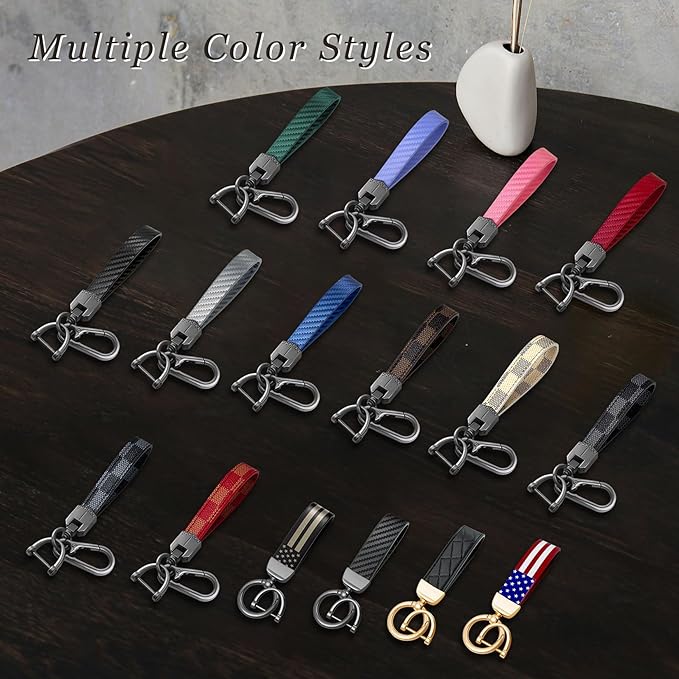 OHKYOOT Leather Car Keychain for Home Car Keys | Carabiner Clip Key Fob Keychain for Women Men,Car Key Holder with 3 Key Ring and Anti-Lost D Ring