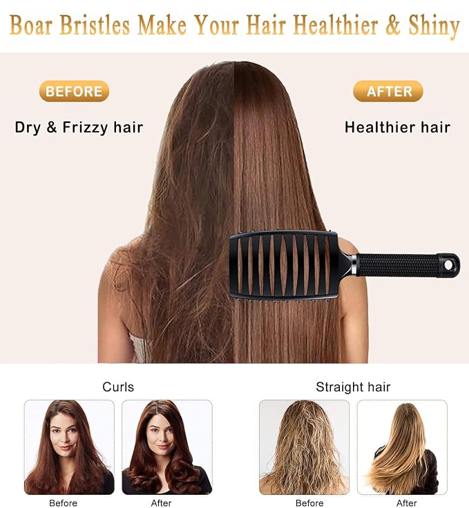 Detangling Brush for Women & Kids, Wet & Dry Hair, All Hair Types | Less pulling & breakage, Boar bristles tame frizz & add shine, Vents for faster blow-drying, Lightweight 4 oz, Non-slip grip