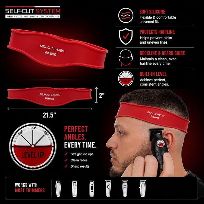Silicone Haircut Guide for Men – Hands-Free Fade Template for Clippers | DIY Self-Cut Neckline & Taper Shaping Tool