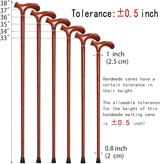 Wooden Walking Cane with 5 Height for Men and Women, Handmade Wood Cane with Comfort Grip Handle, Supportive Mobility Aid for Seniors, Fashionable & Classic Lightweight Stick