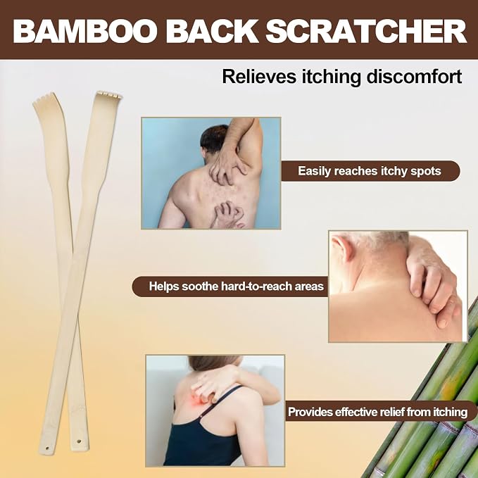 78 Pcs Bamboo Back Scratcher for Itching Relief and Body Massage Bulk Wooden Long Traditional Manual Back Massager for Elderly Women Men, Family, Friends, Nursing Gifts