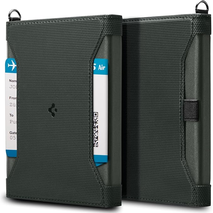 Spigen Life Passport Card Cover Holder, RFID Blocking | Travel Document Organizer, SIM Card Pin Included - Black