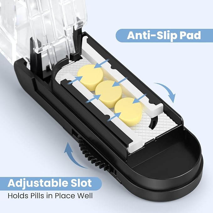 Pill Cutter for Multiple Pills at a Time, Pill Cutter Splitter for Small and Tiny Pills, Pill Cutter for Small or Large Pills, Pill Splitter with Hidden Sharp Stainless Steel Blade (Black)