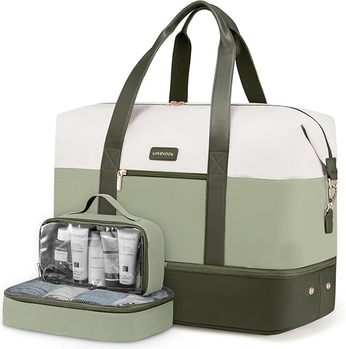 LOVEVOOK Weekender Bag for Women, Large Duffle Bag for Travel with 2 Packing Cubes, Carry on Overnight Bag with Shoe Compartment, Mom Hospital Bags for Labor and Delivery