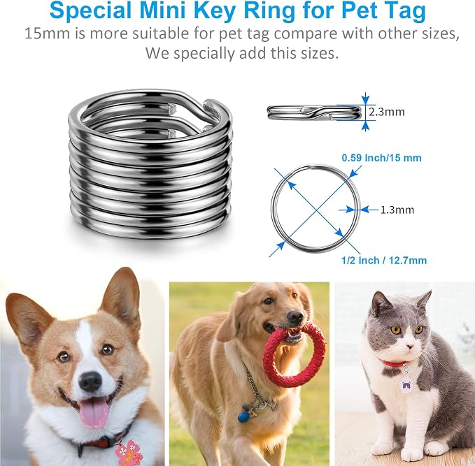 YHYZ Split Key ring Assorted, 5 Sizes (1/2 inch, 3/4 inch,1 inch, 1.25 inch, 1.38 inch), for Dog Pet Collar DIY Tag Jewelry