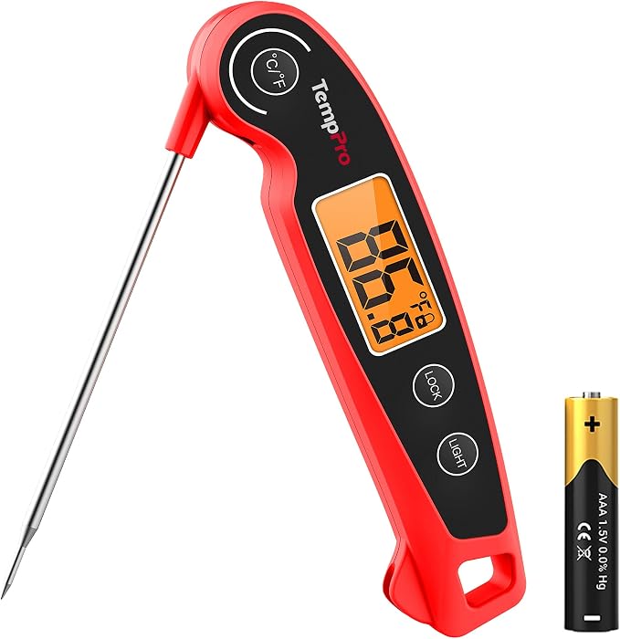 TempPro TempSwift Instant Read Meat Thermometer for Cooking | Waterproof Digital Food Thermometer with Large Backlit LCD, Kitchen Thermometer for Grilling, Smoking & Candy Making