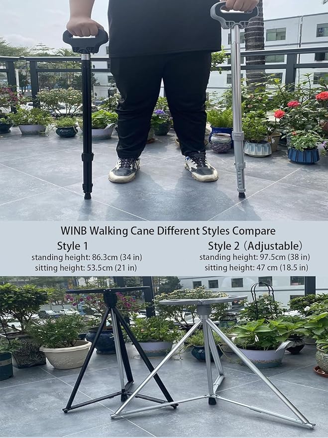 Cane with Seat Foldable Chair Cane,Walking Stick Cane, Folding Walking Cane for Men & Women with Travel Bag and 2 Base Canes and Cushion for Outdoor Hiking
