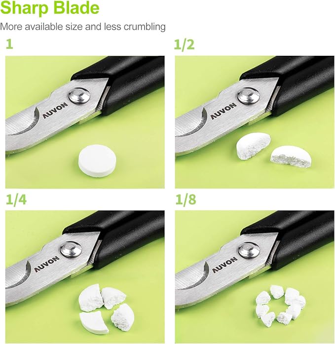 AUVON Scissors-Shaped Pill Cutter, Sharp Blade Pill Splitter for Easily Dividing Most 5-15mm Vitamins, Tablets and Medications in Half