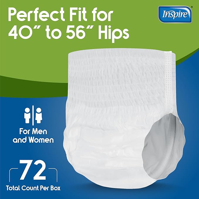 Inspire Protective Underwear for Men and Women | Adult Diapers for Bowel Incontinence | Disposable Underwear for Women and Men - 4 Bags of 18 | 72 Total (Large)