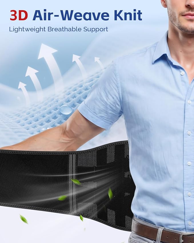 FEATOL Back Brace for Men Lower Back and Women, Removable Dual-Side Spine Lumbar Pad with Snug Fit, Adjustable Support Belt for Work, Gray, Size XL 39-45"