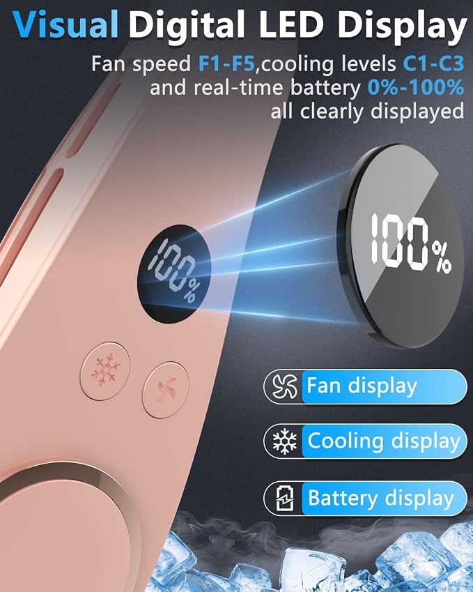 Neck Fan with Cooling Plate-24H Quiet Powerful Fans that Blow 5 Speed&Power LED Display-USB 5500mAh Bladeless Wearable Personal AC Cooler