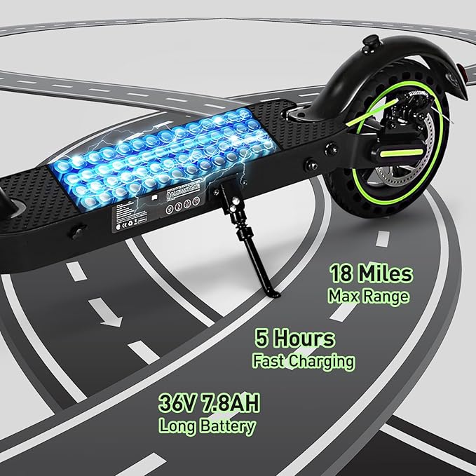 Electric Scooter for Adults, Folding E Scooter with 500W Motor 19 Mph Top Speed 18 Miles Range, 8.5" Solid Tires Folding Commuting Motorized Kick Scooter (Green - 7.8AH Battery Dual Rear Suspension)