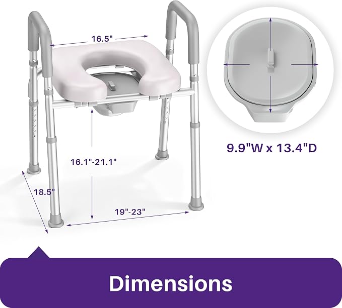 KEKOY Toilet Seat Risers for Seniors, Adjustable Size, Bedside Commode | Padded Elevated with Handles,Fits Most Heights Builds,Tool Free Install, Fits Most Round Elongated Toilets for Handicap, Grey