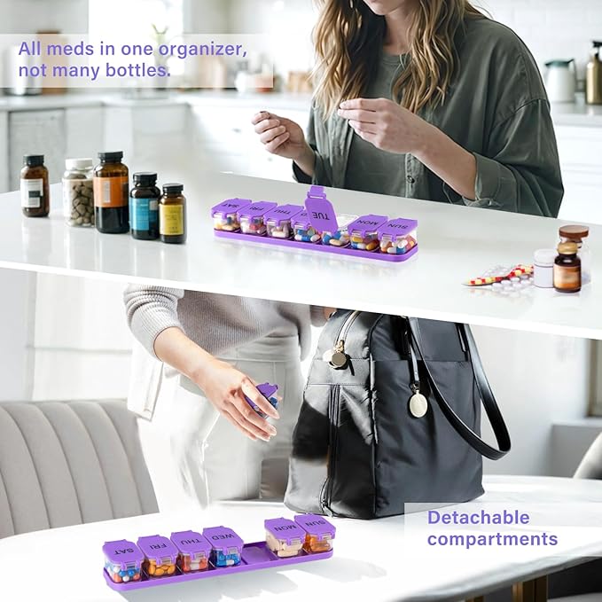 Extra Large Weekly Pill Organizer - Waterproof 7-Day Pill Box, Portable Vitamin & Supplement Case, Easy to Open Design, Ideal for Travel and Daily Medication Management