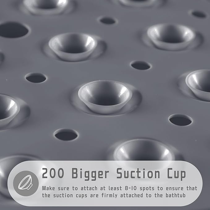 Yimobra 2-Pack Non Slip Bathtub Mat 40 x 16 Inch, Extra Long Shower Mat with Drain Holes, Machine Washable Baby Bath Mats, Strong Suction Cups for Bathroom Floor, Grey