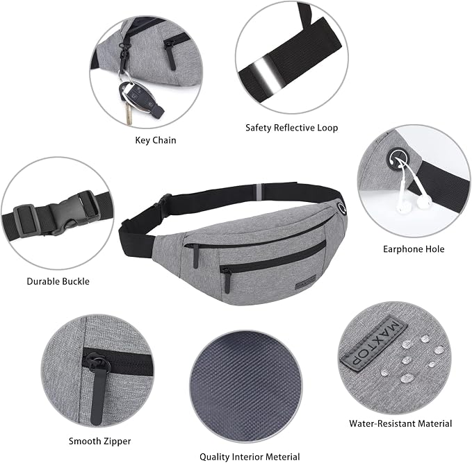 Crossbody Bags for Women Men Travel Essentials Fanny Pack Belt Bag | 4-Zipper Pockets,Key Chain,Polyester,Fit All Phones,Perfect Gifts Enjoy Festival Sports Yoga Traveling Workout Running Casual