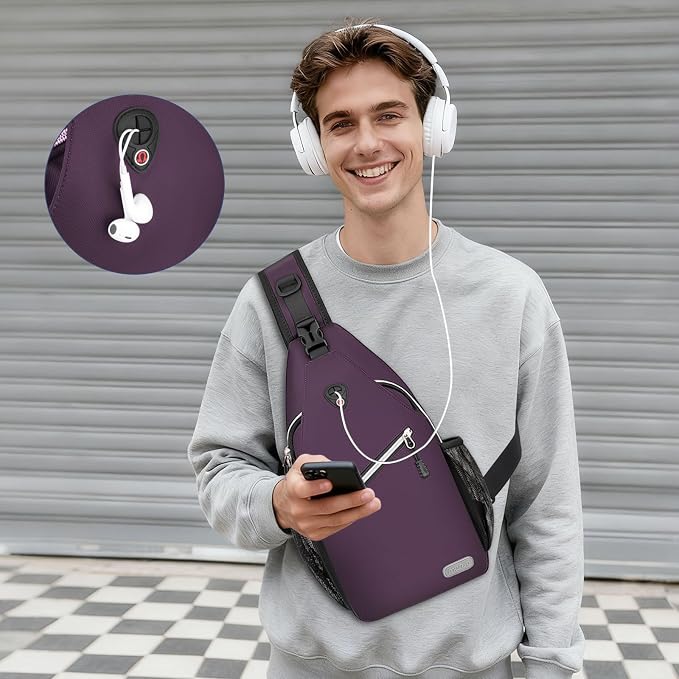 MOSISO Small Sling Bag for Men, Crossbody Shoulder Chest Daypack Bag | Sling Backpack for Casual Travel Hiking