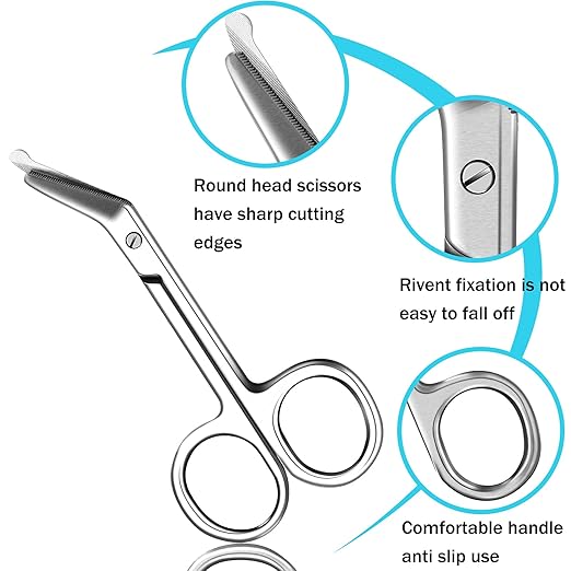 4 Pieces Ostomy Scissors Bandage Scissors Nursing Scissors Stainless Steel Scissors for Doctors, Nurses, Veterinary Home Nursing, 4.3 x 2.1 Inch, Curved (Silver)