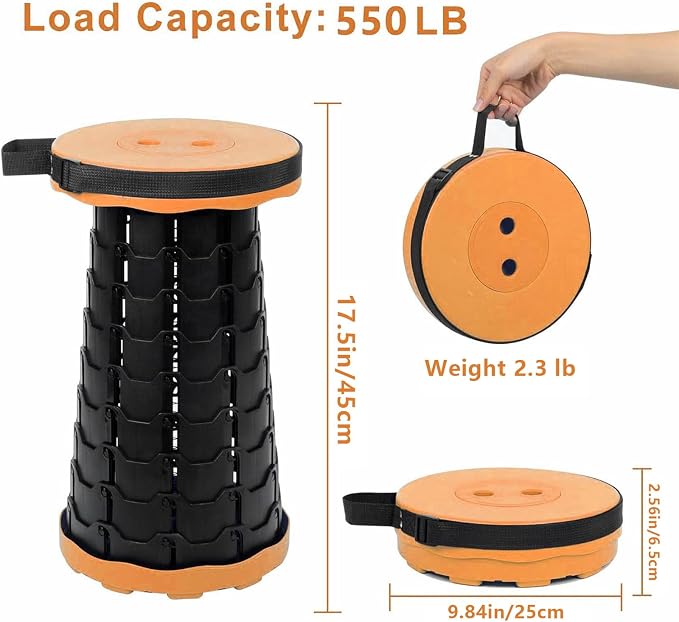 VOLIXOD Foldable Telescoping Stool Portable, Retractable Stool for Adults, Upgraded Collapsible Folding Seats with Load Capacity 550lbs, Camping Stools for Adults