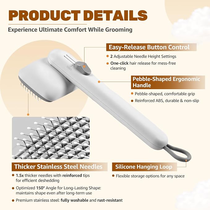 Self Cleaning Slicker Brush for Dogs & Cats – Skin-Friendly One Click Hair Removal, Deshedding Tool for Long & Short Hair, Reduces Shedding & Removes Mats, Safe for Puppies & Kittens - Green