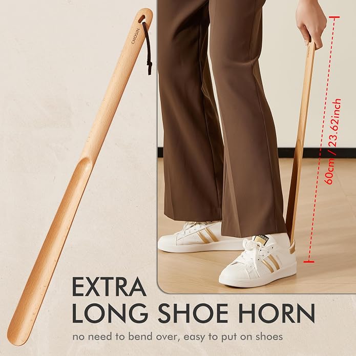 CHOSIN Shoe Horn Long Handle for Seniors, 24" Long Shoehorn Wooden for Boot, Durable Shoe Spoon for Seniors Women Men Gifts