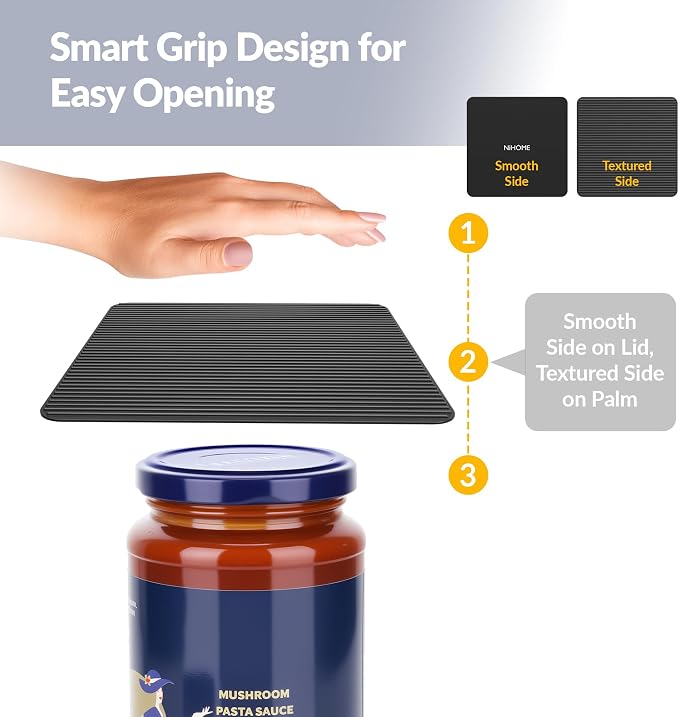 NIHOME Silicone Jar Opener – 6 Inch Large Anti-Slip Grip Pads, Premium 100% Food-Grade Silicone, Stylish Designer Colors, Multi-Purpose Heat-Resistant Mat & Coaster, Set of 4 (Neutral Colors, Square)