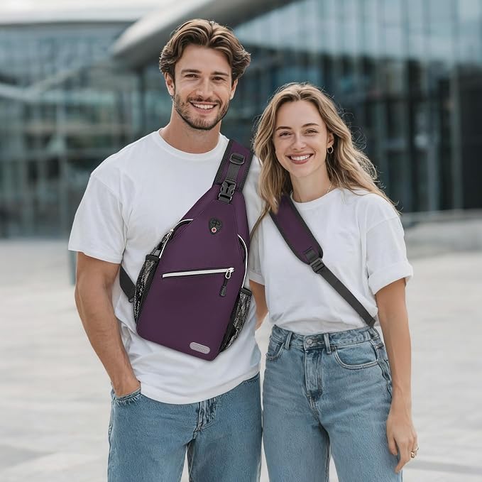 MOSISO Small Sling Bag for Men, Crossbody Shoulder Chest Daypack Bag | Sling Backpack for Casual Travel Hiking