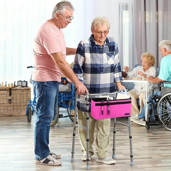 ZHCHG Walker Basket for Seniors, Walker Accessories Bag for Folding Walker | Large Capacity & Never Tipping Over, Best Gift- (Not Fit Rollator Walkers) -Pink
