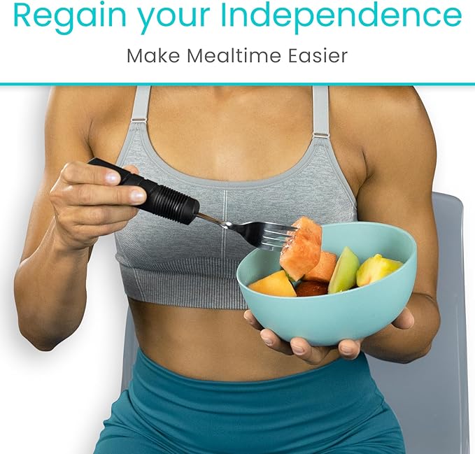 Vive Adaptive Utensil Set - Arthritis Aid Silverware for Parkinsons, Hand Tremors - Easy Grip for Shaking and Trembling Hands - Heavy Stainless Steel Spoon (Regular)