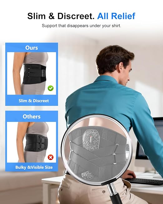 Dual X-Back Brace for Lower Back Pain Relief with Bionic Support System, 8X Powerful Lumbar Support Belt for Men Women, Back Support Belt with 3D Pad, Breathable Back Support Brace with Adjustable Strap for Sciatica,Black,Small(Waist:27.6-32.3 Inch)