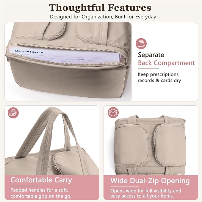 Travel Medicine Storage Bag with 2 Compartments, Wide-Mouth Medical Organizer, Puffy Lightweight First Aid Bag for Prescription Bottles, Pill Cases, Medical Supplies & Family Emergency Essentials