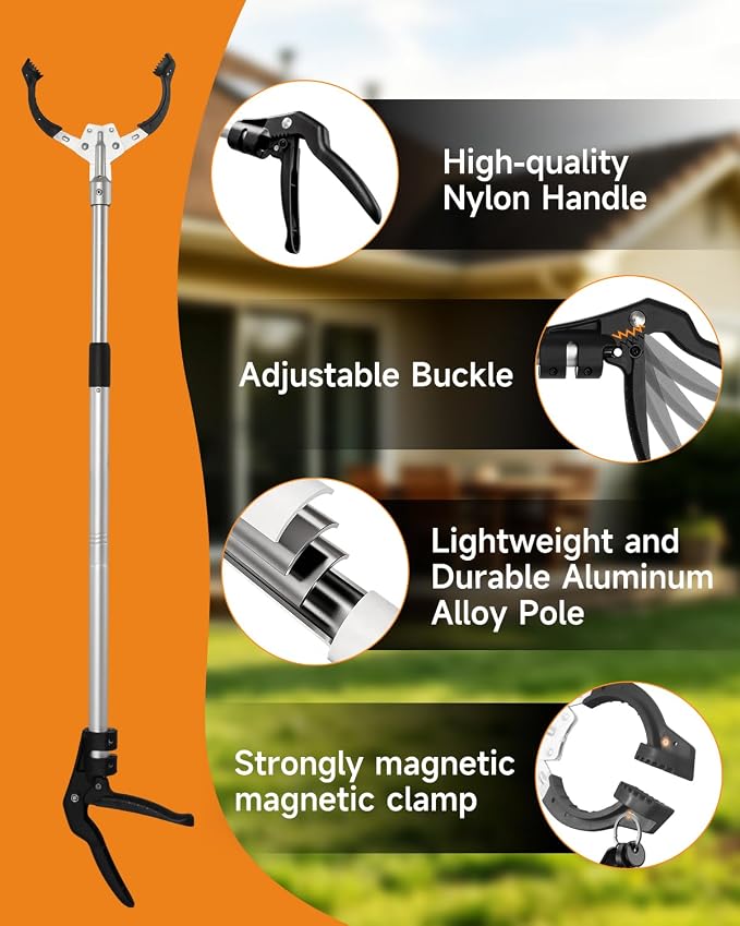 Heavy-Duty Reacher Grabber, Trash Picker Stick with Strong Magnet Anti-Slip Grip Multi-Scenario Use Foldable and Compact Litter Grabber for Easy Storage for Seniors & Litter Pickup.