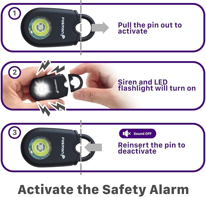 Fosmon Personal Alarm, Self Defense Keychain Security Siren, 1 Pack | 125dB Safety Siren, Strobe Light LED Flashlight, Carabiner Clip, SOS Emergency Alert for Women Kids Teenagers Elderly