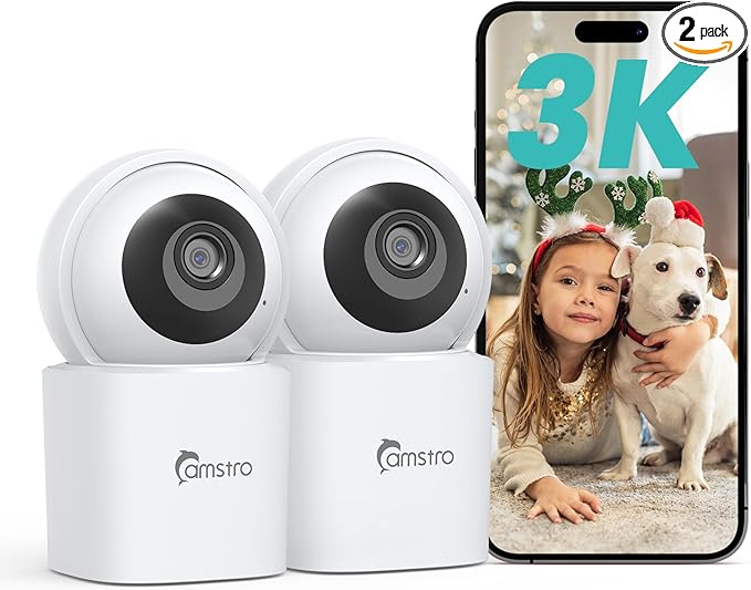 3K Indoor Security Camera 2 Pack, 360° Pan/Tilt WiFi Camera for Home Security, 2.4/5GHz Pet/Dog/Baby Camera with Phone App, Night Vision, Two-Way Audio, 24/7 SD/Cloud Storage, Works with Alexa