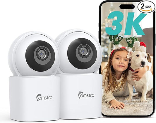 3K Indoor Security Camera 2 Pack, 360° Pan/Tilt WiFi Camera for Home Security, 2.4/5GHz Pet/Dog/Baby Camera with Phone App, Night Vision, Two-Way Audio, 24/7 SD/Cloud Storage, Works with Alexa