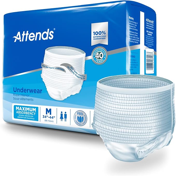 Attends Adult Absorbent Underwear, Medium [80 Count] - Maximum Absorbency for Men and Women - Disposable Pull-On Diapers with Tear-Away Sides and Breathable Waistband - AP0720