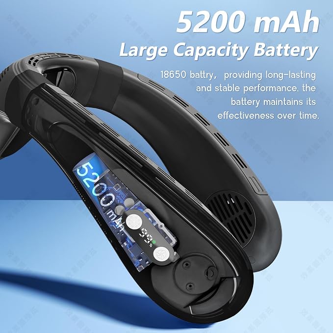 Neck Air Conditioner Fans That Blow Cold Air Cooling Device Wearable Fan, 5200mAh Battery Operated Rechargeable Personal Fan, Black