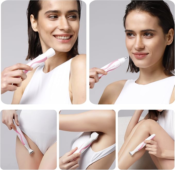 pinkpapaya 4in1 Nose Hair Trimmer for Women,Facial Hair Remover,Electric Face Shaver Razor for Nose Ear,Bikini Trimmer,Facial Hair Removal,ROSE/OI8J