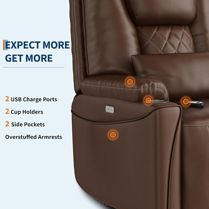 Garvee Power Lift Recliner Chair Sofa, PU Leather Reclining with Cup Holder | with Charging Ports, Cup Holders, Electric Stand Assist for Elderly Home Theater Seating with Remote for Living Room