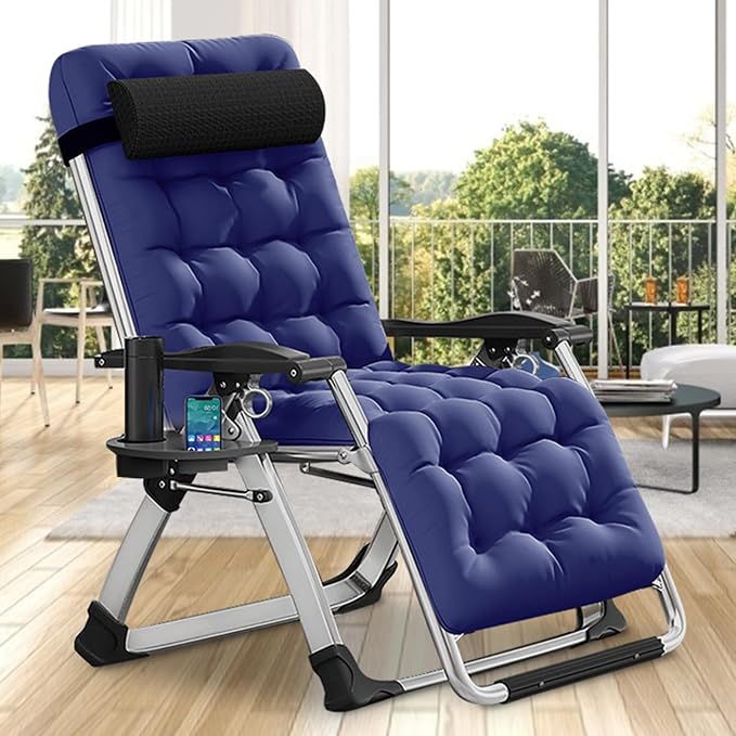 Comfy Folding Recliner Chair -Bedroom Living Room Chairs | Patio Lounge Chair with Removable Cushion for Indoor Outdoor
