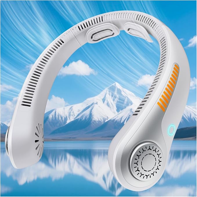 Portable Neck Fan Rechargeable Wearable Personal Fan Blow Cold Air, 5 Speeds, USB Battery, Neck Cooler with Neckbrace, Gift for Men Women, Sports, Gardening, Home, Outdoors, Travel, Camping