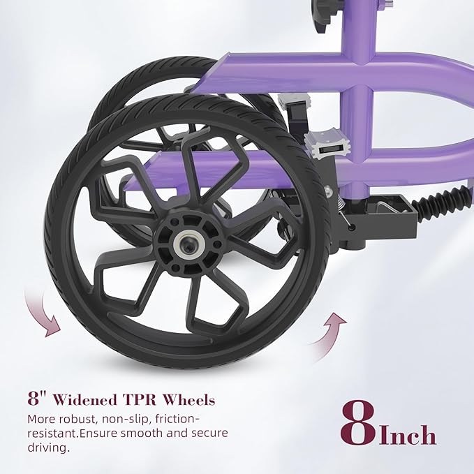 Lightweight Knee Scooter Crutch Alternative, Foldable & Adjustable Knee Scooter for Adults for Foot Surgery, Steerable Knee Walker with Detachable Basket, Includes DIY Stickers-Cream Purple