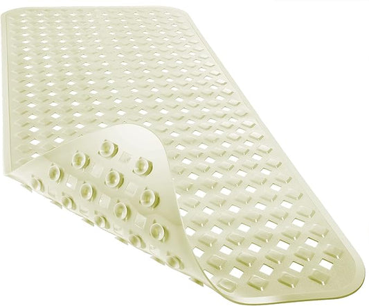 Yimobra Non Slip Bath Mat, Super Strong Suction Cups,34.5"x15.5"Long Tub Mat with Drain Holes, Machine Washable Fast Draining Shower Mats, Bathroom Essentials,Beige