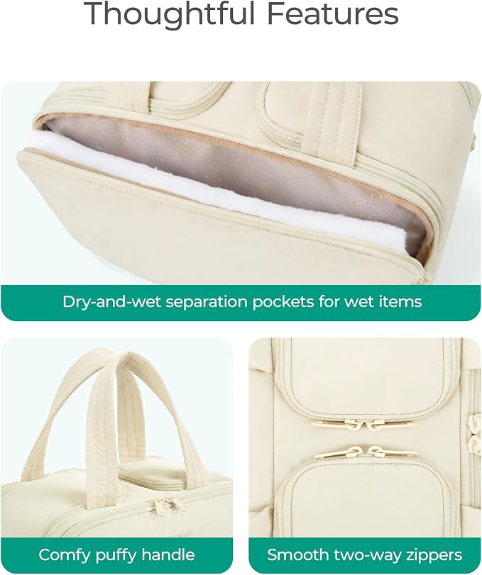BAGSMART Travel Toiletry Bag, Puffy Large Toiletry Bag for Women, Lightweight Cosmetic Makeup Bag Organizer with Handle for Traveling, Accessories, Essentials, Toiletries (Coffee)
