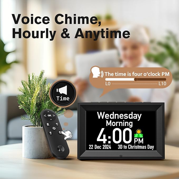 7'' Digital Dementia Clock, Talking Clock with 10 Volumes | 6 Display with 10 Color Modes, Auto Dimmable, Alarms & Birthday & Holiday Reminders, 3 Pill Reminders Clocks for Seniors