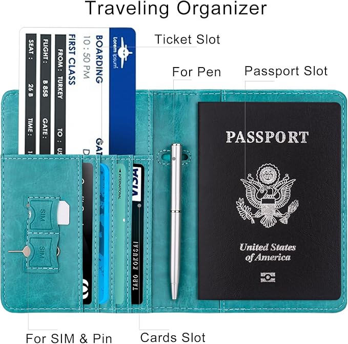 WALNEW Passport Holder for Travel, RFID Passport Wallet, Travel Essentials | PU Leather Passport Cover Case with Pen Holder, Travel Must Haves Accessories, Passport Book Holder for Women