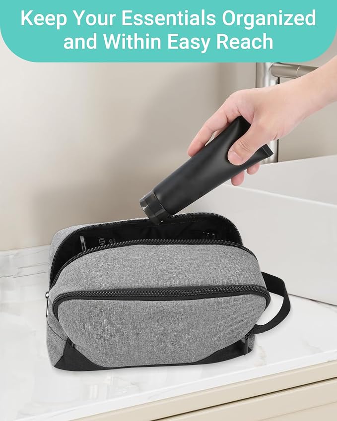 Elviros Travel Toiletry Bag for Men Hanging Dopp Kit Shaving Bag Toiletries Organizer Small Toiletry Bag for Traveling (Grey&Black,Large)